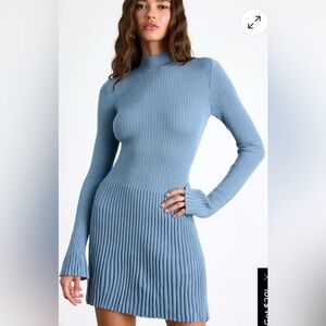 Lulu's Dusty Blue Ribbed Turtleneck Maxi Dress